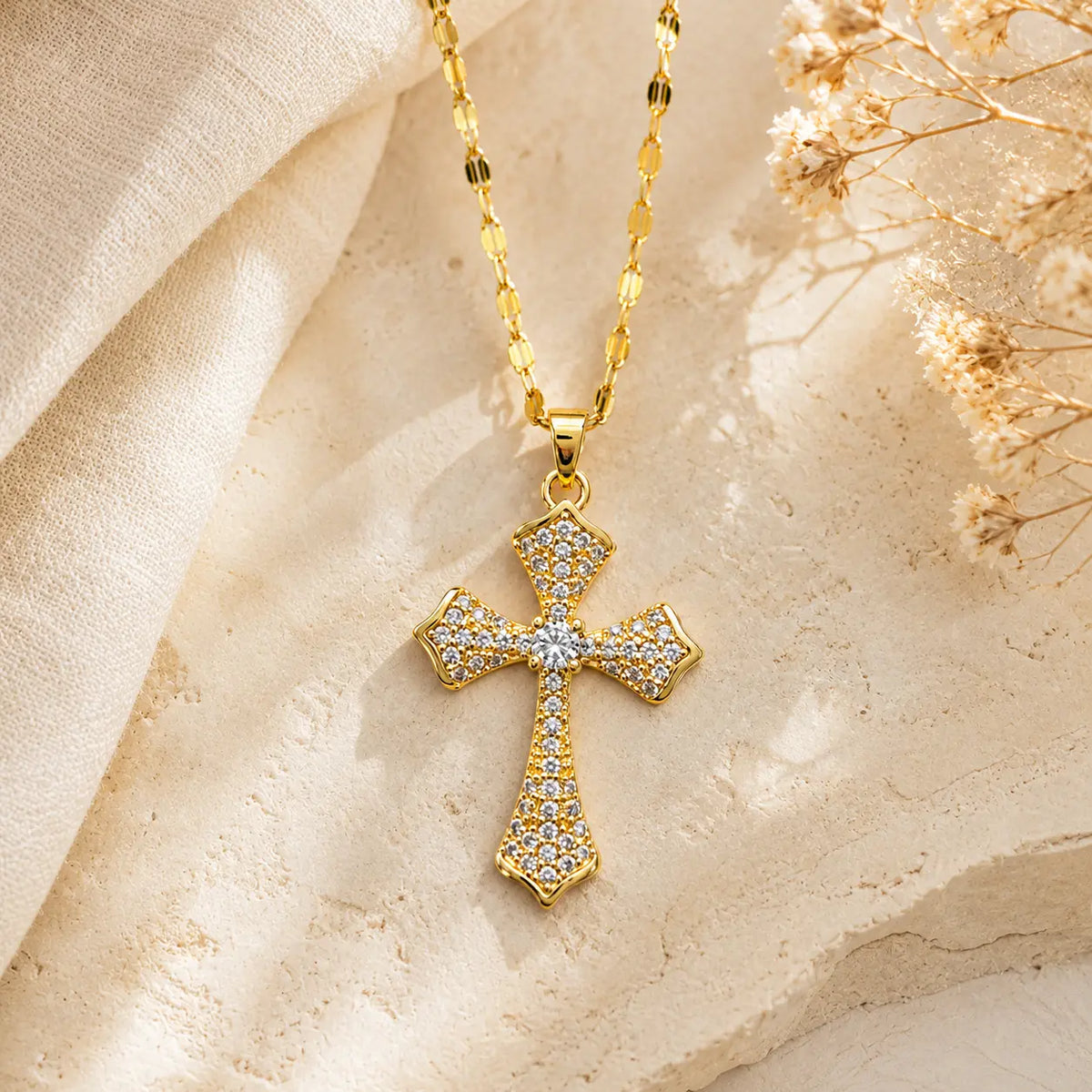 Women'S Sparkling Gold CZ Crystal Cross Pendant Necklace - Adjustable Unisex Talisman Jewelry, Fall Deal Fashion Accessory