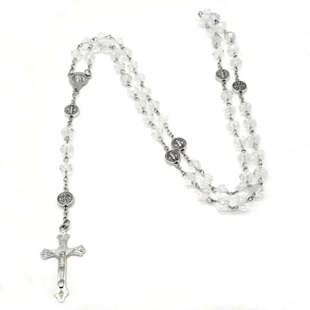 1 Pc Colorful Crystal Bead Cross Pendant Necklace - Catholic Crucifix Statement Piece for Men, Long Chain Costume Jewelry, Baptism & First Communion Back to School Gift, Necklaces