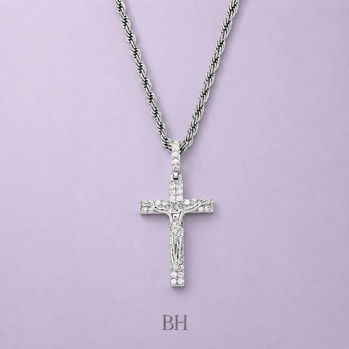 BH 14K Gold-Plated Metal Rope Chain Necklace, Jesus Cross Pendant Fashion Costume Jewelry Accessory,Sohochic