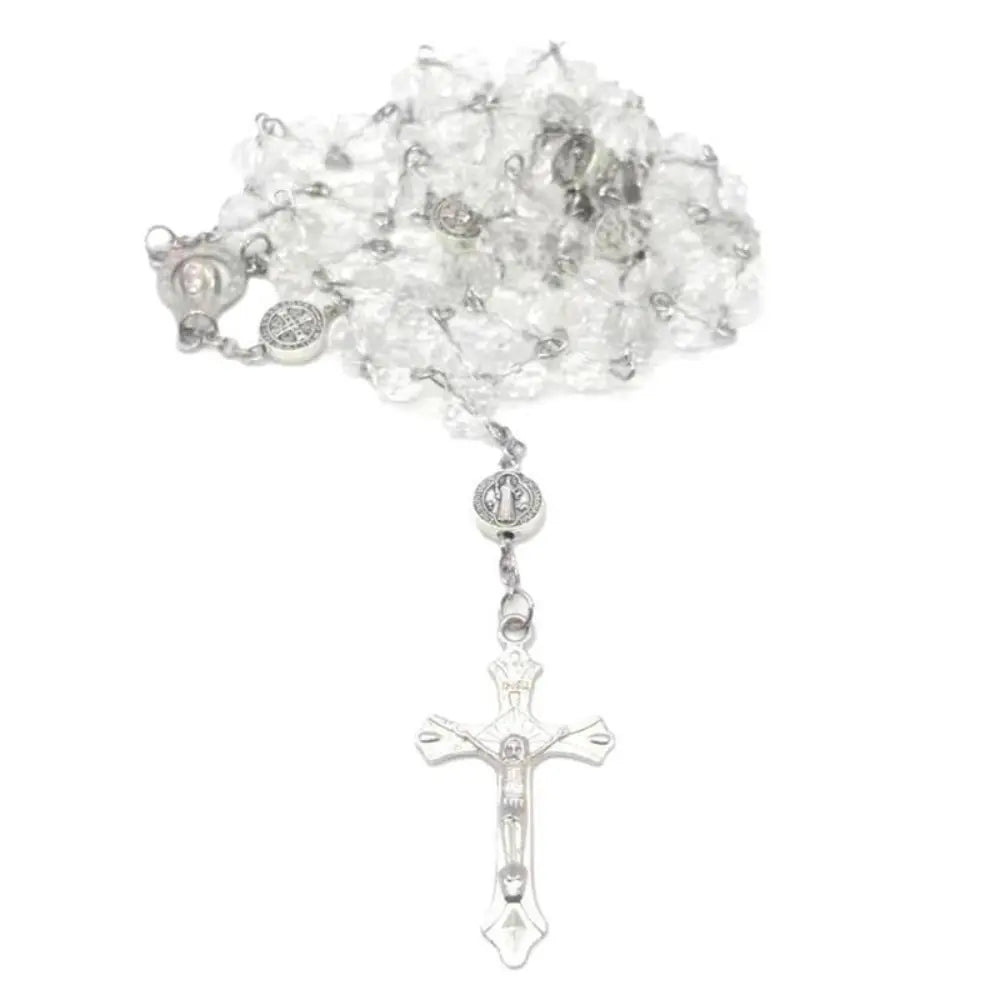 1 Pc Colorful Crystal Bead Cross Pendant Necklace - Catholic Crucifix Statement Piece for Men, Long Chain Costume Jewelry, Baptism & First Communion Back to School Gift, Necklaces