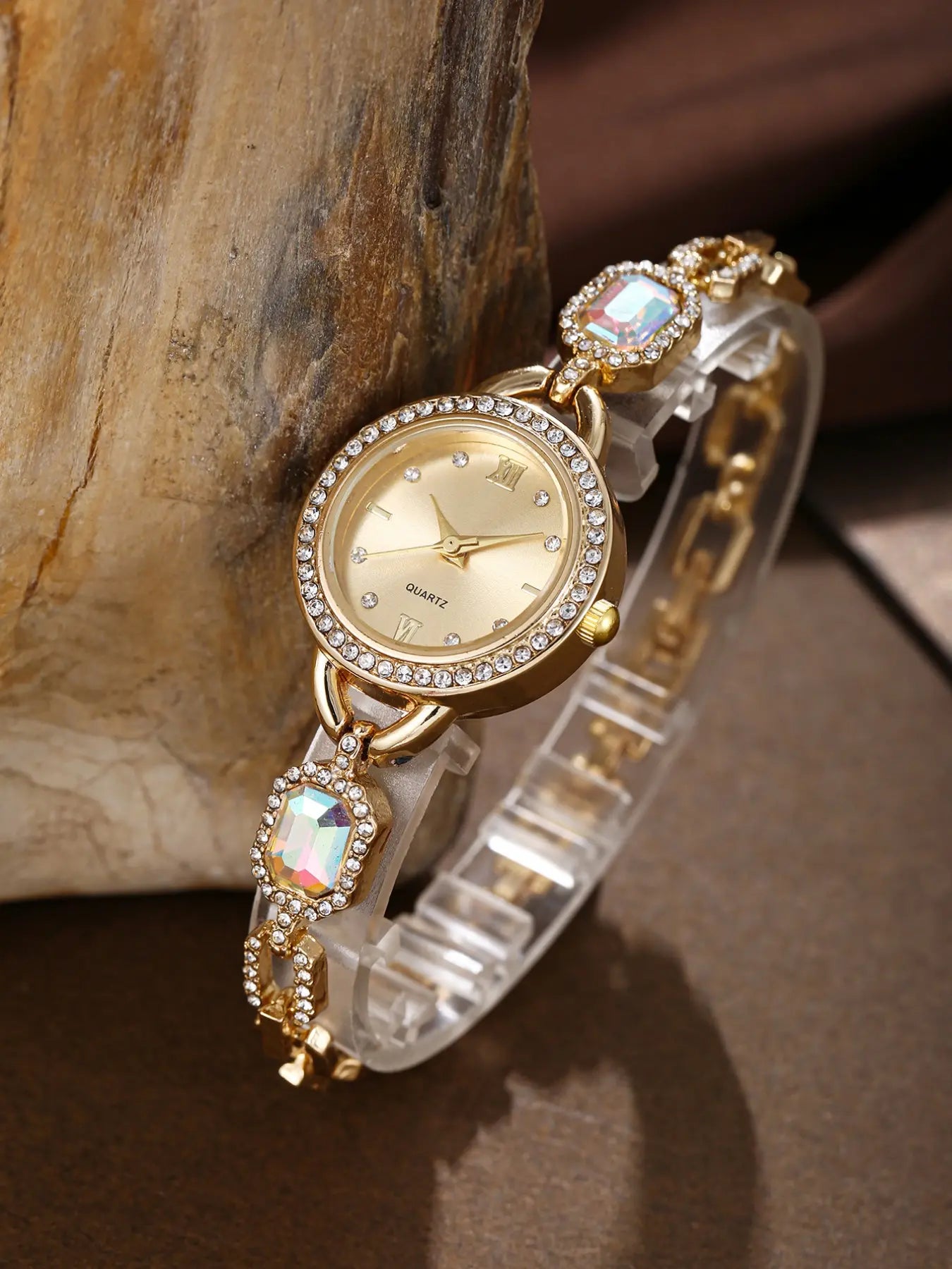 Luxury Fashion Quartz Watch with Artificial Diamonds, Analogue Quartz Watch, Modern Fashionable Wristwatch, Elegant Design for Daily Wear, Parties & Events, Perfect Gift Choice