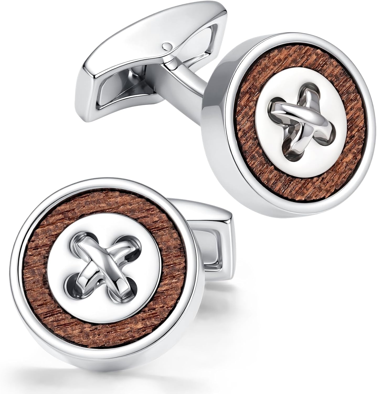 Cuff Links Mens Cufflinks Wood Inlay - Rectangular Brass Cuff Links with Gunmetal Finish, 3-Layer Electroplating, Unique Wood Grain Shirt Accessories for Business Wedding Tuxedo, Durable & Anti-Fade Jewelry Gift