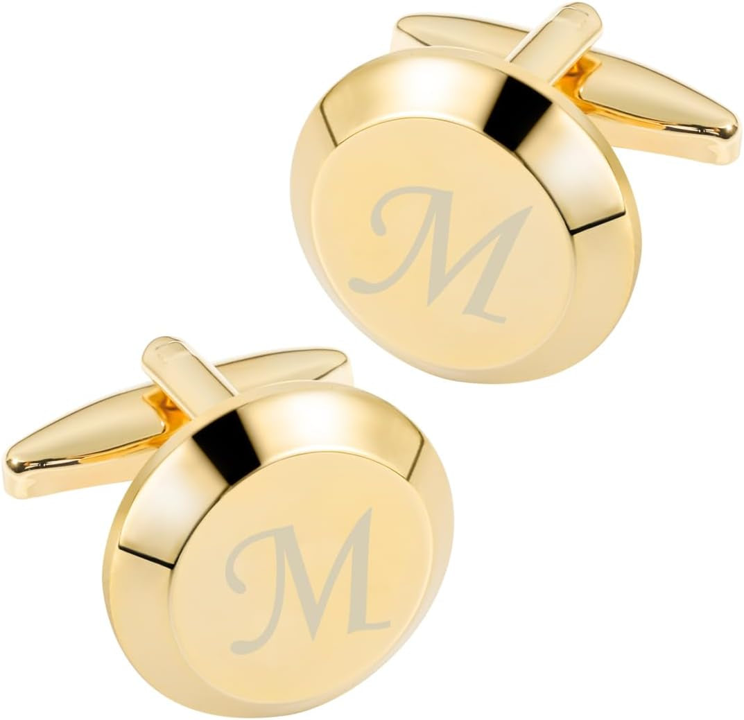 Cufflinks for Men Stainless Steel Initial Cuff Links A-Z