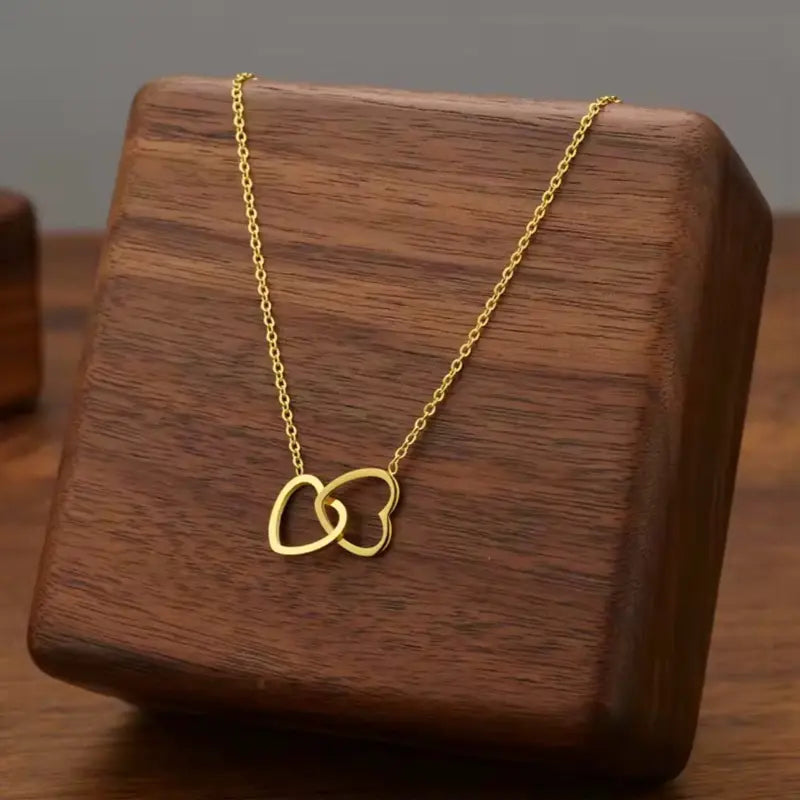 Elegant Double Heart Pendant Necklace – Minimalist Gold Chain Jewelry for Women, Perfect Gift for Women Golden Heart Necklace Love Heart Necklace