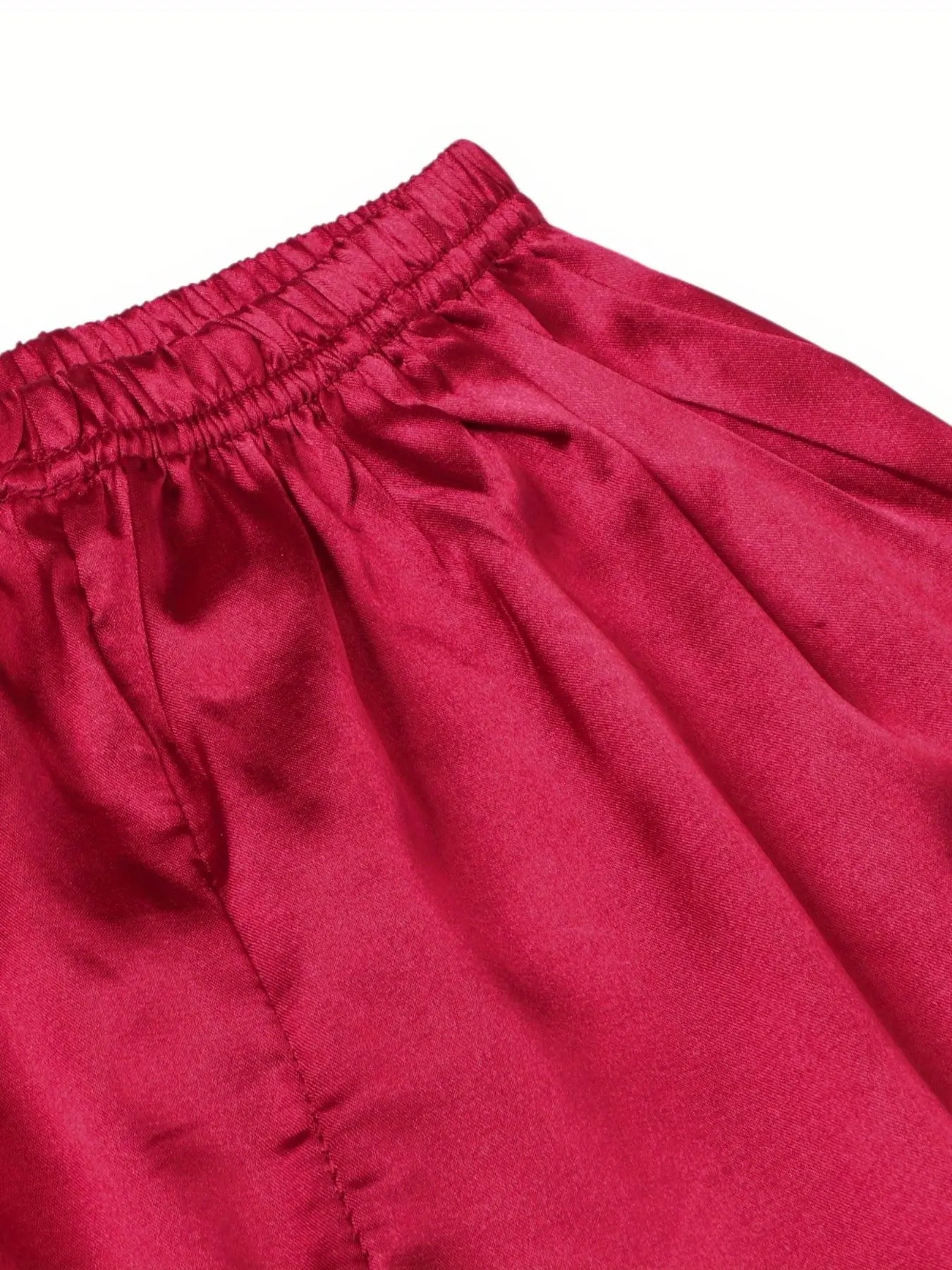 Girls' 2-Piece Collared Silk Satin Pajama Set, Summer Short-Sleeve Button-Down Sleepwear, Luxury Wine Red Loungewear for Kids, Collared Pajama Set