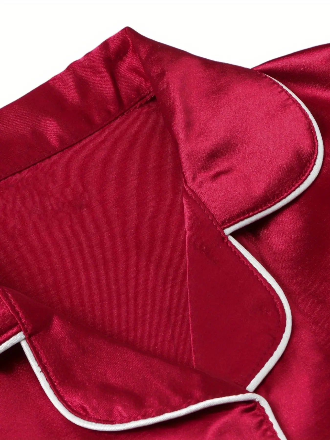 Girls' 2-Piece Collared Silk Satin Pajama Set, Summer Short-Sleeve Button-Down Sleepwear, Luxury Wine Red Loungewear for Kids, Collared Pajama Set