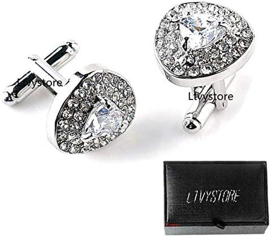 Luxury White Crystal White Rhinestones Heart Cufflinks for Women Shirt,  Jewelry Trendy Geometric Cuff Links Buttons with Box