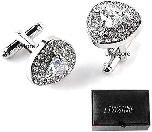 Luxury White Crystal White Rhinestones Heart Cufflinks for Women Shirt,  Jewelry Trendy Geometric Cuff Links Buttons with Box