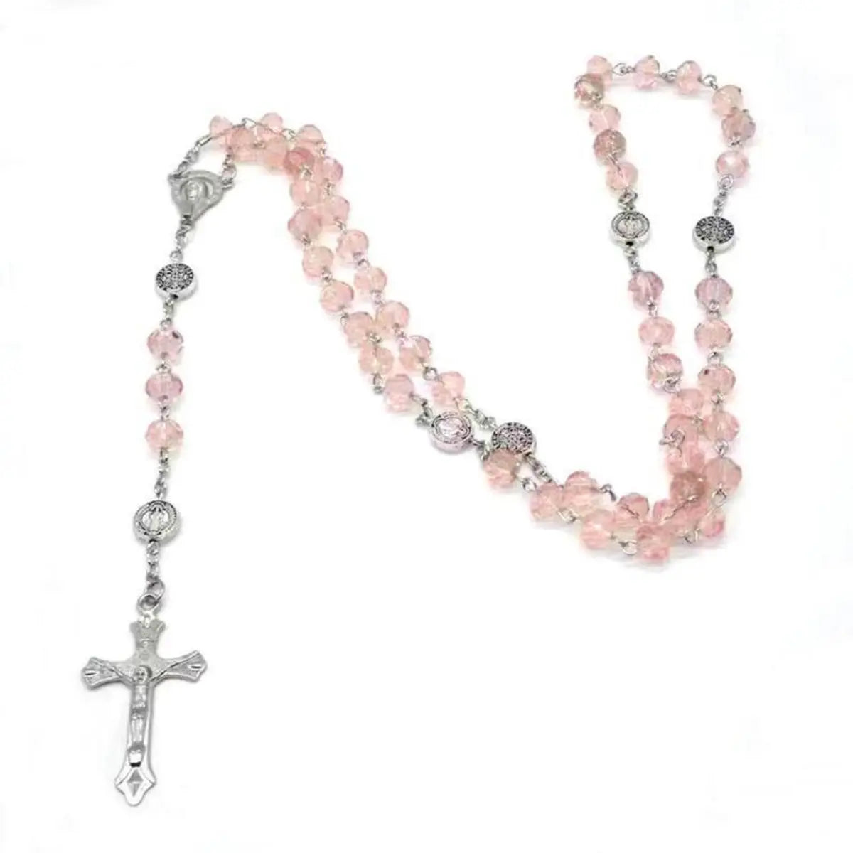 1 Pc Colorful Crystal Bead Cross Pendant Necklace - Catholic Crucifix Statement Piece for Men, Long Chain Costume Jewelry, Baptism & First Communion Back to School Gift, Necklaces
