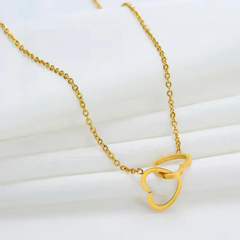 Elegant Double Heart Pendant Necklace – Minimalist Gold Chain Jewelry for Women, Perfect Gift for Women Golden Heart Necklace Love Heart Necklace