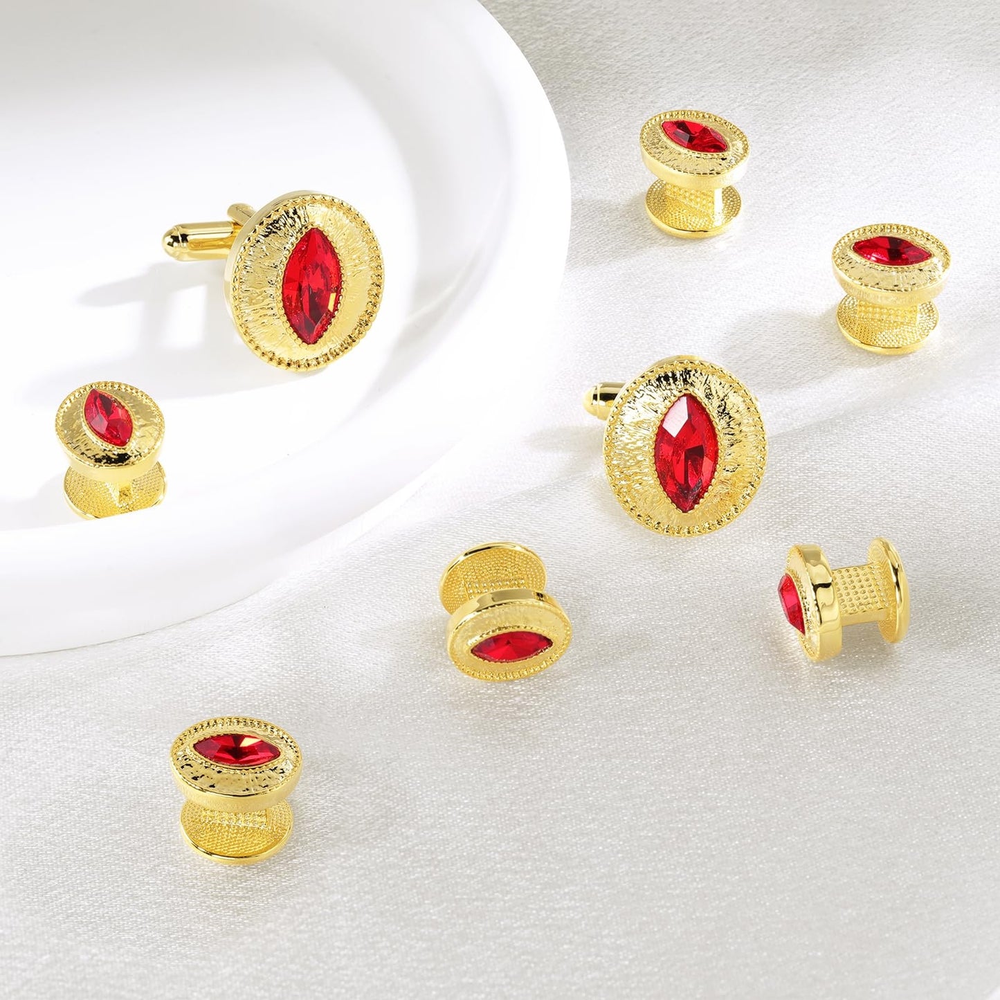 Tuxedo Studs and Cufflinks Set, Gold Cuff Links Mens and Tuxedo Shirt Buttons...