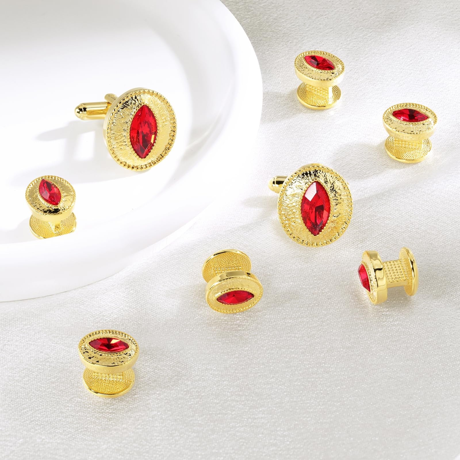 Tuxedo Studs and Cufflinks Set, Gold Cuff Links Mens and Tuxedo Shirt Buttons...