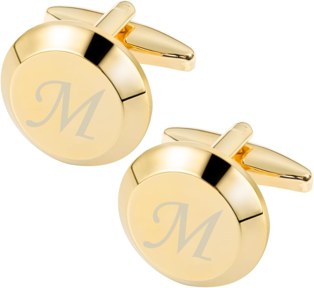 Cufflinks for Men Stainless Steel Initial Cuff Links A-Z