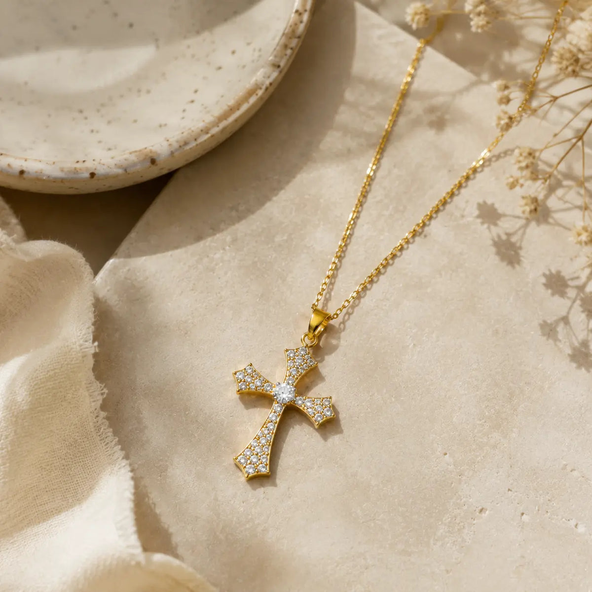 Women'S Sparkling Gold CZ Crystal Cross Pendant Necklace - Adjustable Unisex Talisman Jewelry, Fall Deal Fashion Accessory