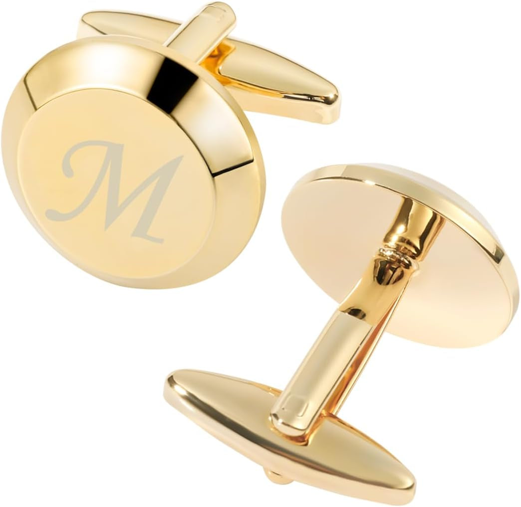 Cufflinks for Men Stainless Steel Initial Cuff Links A-Z