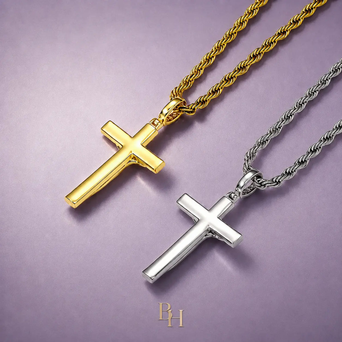 BH 14K Gold-Plated Metal Rope Chain Necklace, Jesus Cross Pendant Fashion Costume Jewelry Accessory,Sohochic