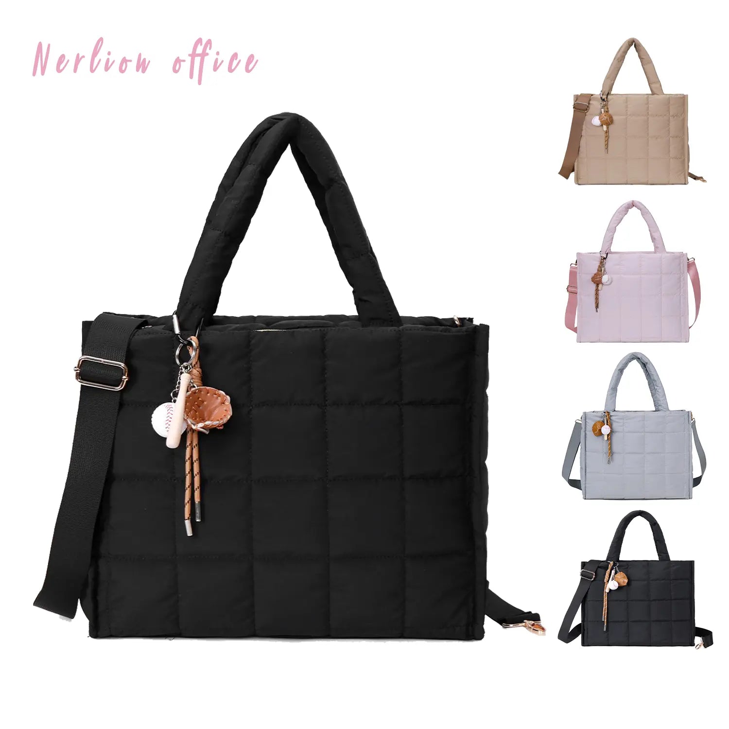 Nerlion Puffy Tote Bag for Women Quilted Laptop Shoulder Handbag, Tiktokshopblackfriday, Lightweight Quilted Puffer Tote Bag，Women‘S Work Tote with Multiple Compartments，Luxury Bags Collections，Cute Durable Tote Bag