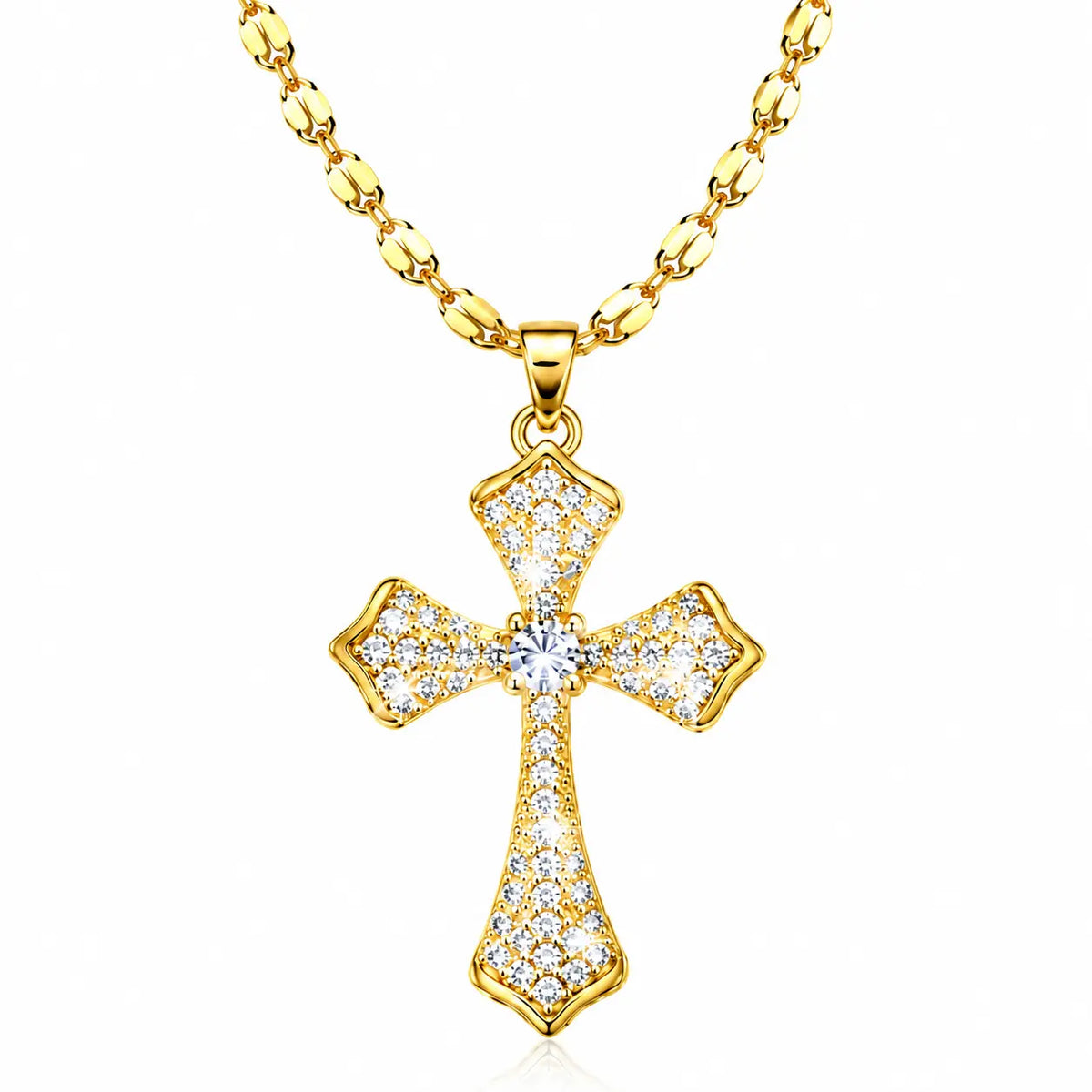 Women'S Sparkling Gold CZ Crystal Cross Pendant Necklace - Adjustable Unisex Talisman Jewelry, Fall Deal Fashion Accessory