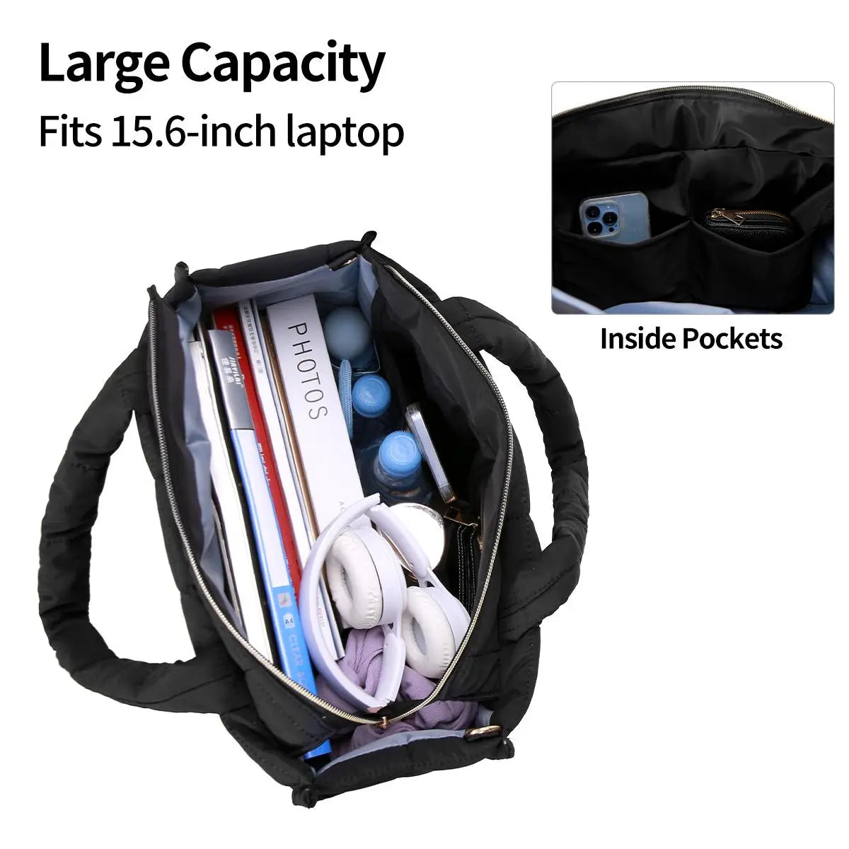 Nerlion Puffy Tote Bag for Women Quilted Laptop Shoulder Handbag, Tiktokshopblackfriday, Lightweight Quilted Puffer Tote Bag，Women‘S Work Tote with Multiple Compartments，Luxury Bags Collections，Cute Durable Tote Bag