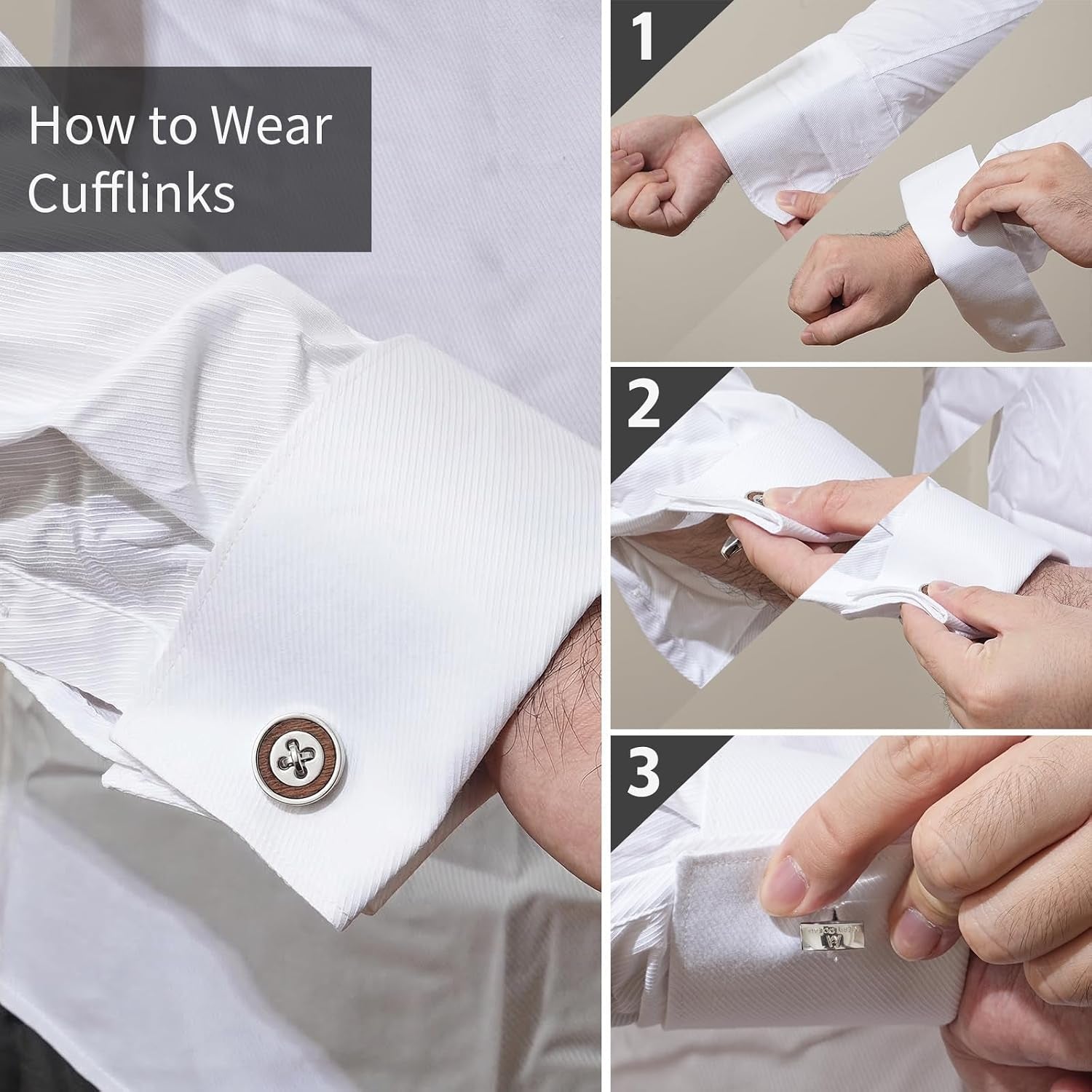 Cuff Links Mens Cufflinks Wood Inlay - Rectangular Brass Cuff Links with Gunmetal Finish, 3-Layer Electroplating, Unique Wood Grain Shirt Accessories for Business Wedding Tuxedo, Durable & Anti-Fade Jewelry Gift