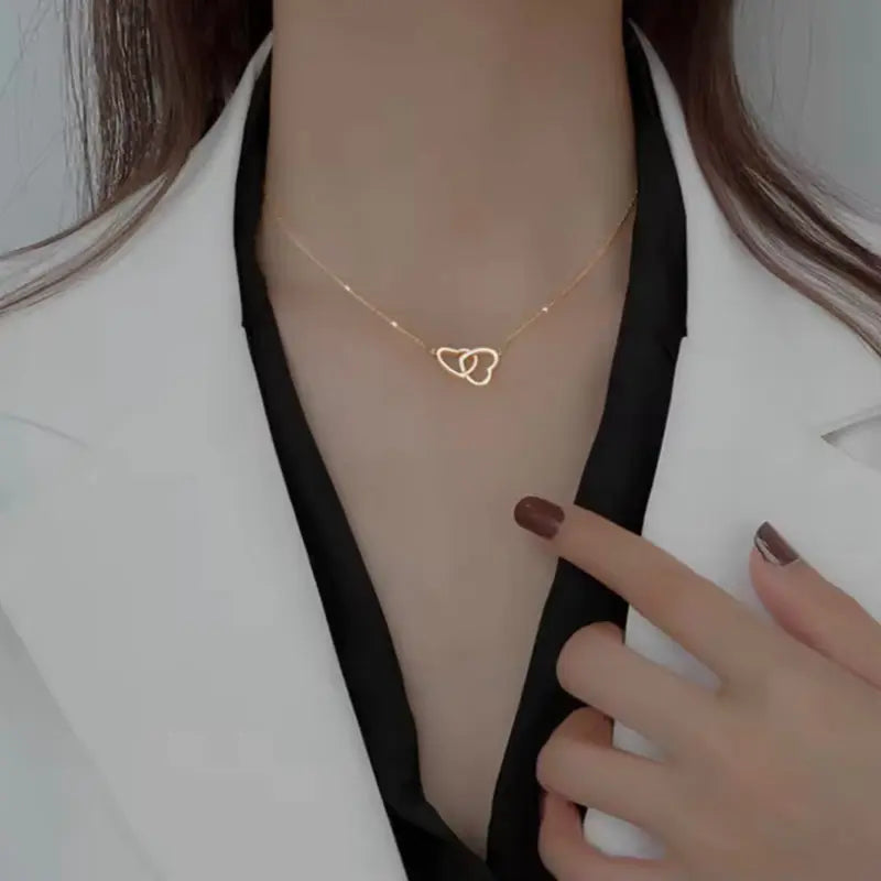 Elegant Double Heart Pendant Necklace – Minimalist Gold Chain Jewelry for Women, Perfect Gift for Women Golden Heart Necklace Love Heart Necklace