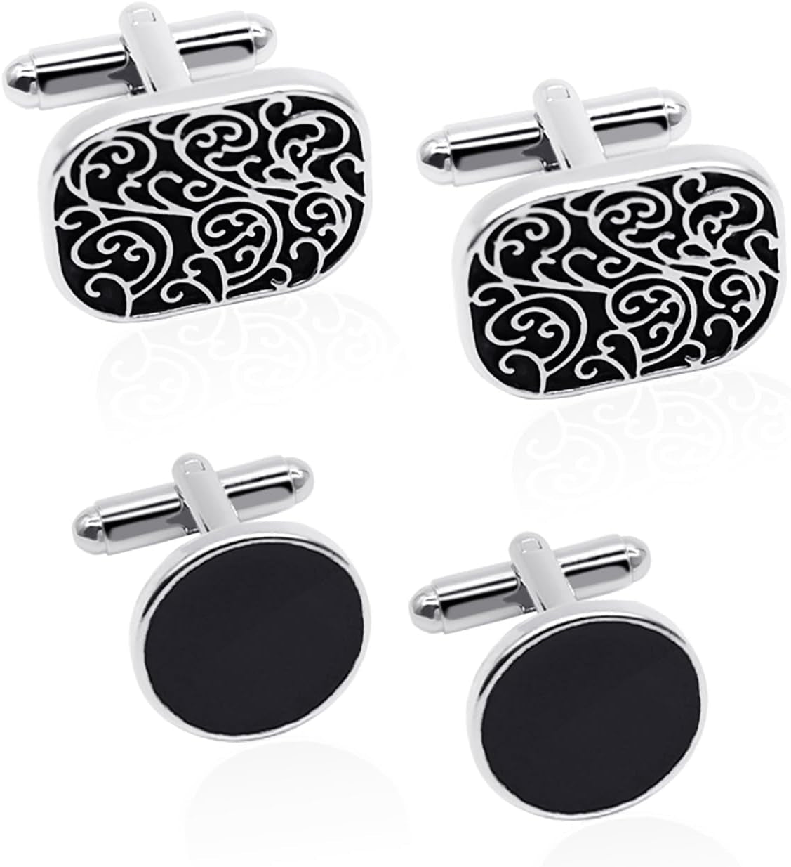 4Pcs Cufflinks for Men Classic Tone Cufflinks for Wedding, Birthday, Banquet, Business Meeting (Round and Square)