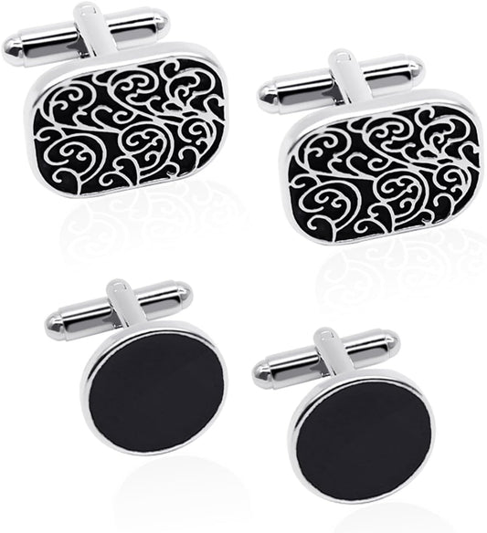 4Pcs Cufflinks for Men Classic Tone Cufflinks for Wedding, Birthday, Banquet, Business Meeting (Round and Square)