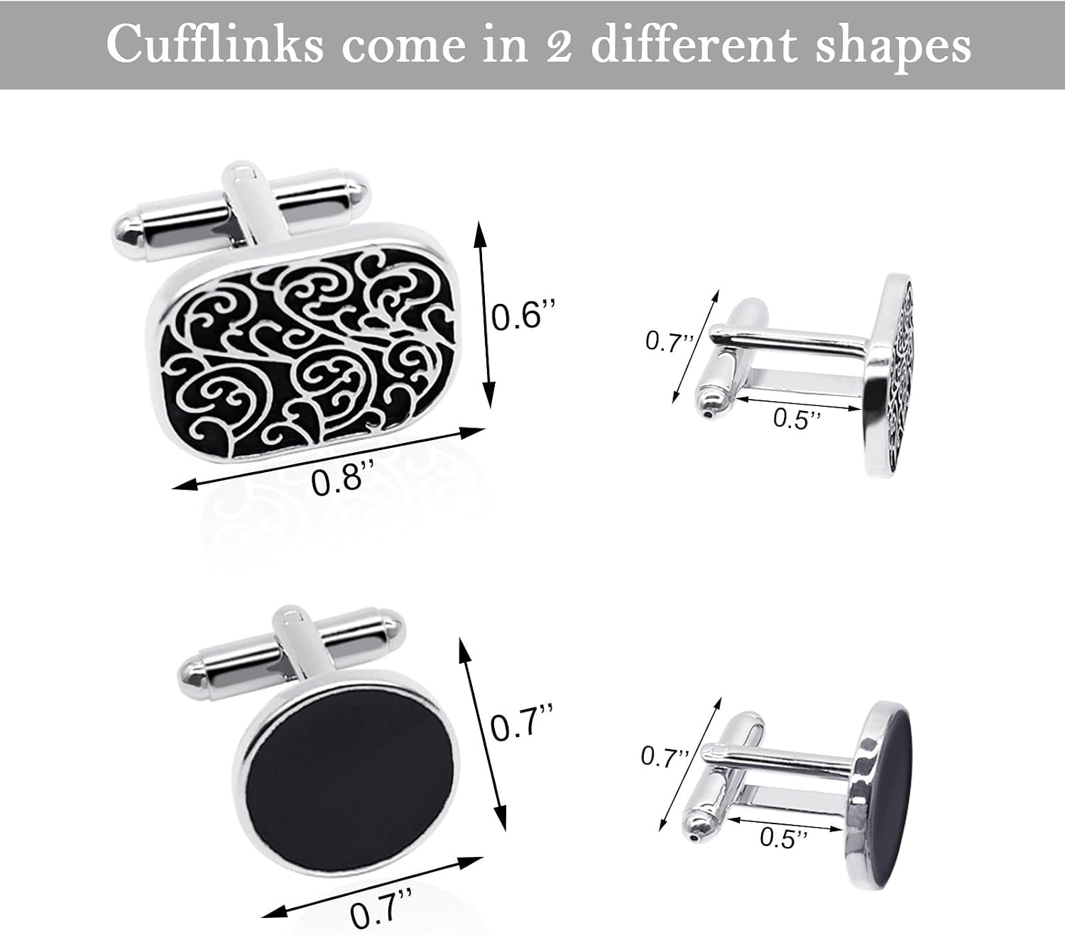 4Pcs Cufflinks for Men Classic Tone Cufflinks for Wedding, Birthday, Banquet, Business Meeting (Round and Square)