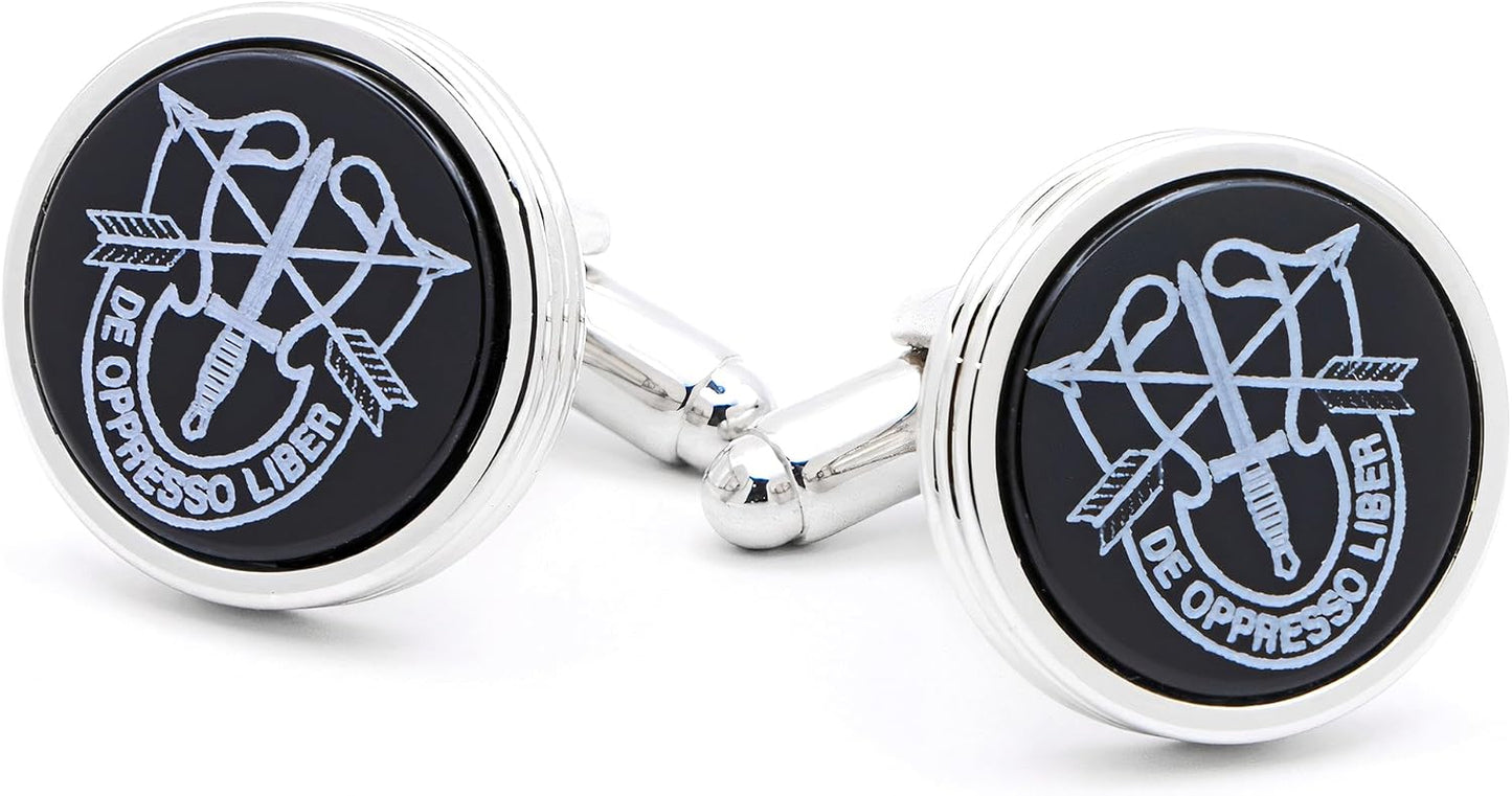 Cufflinks with Onyx Engraved with the Special Forces Green Beret Emblem. Made in the USA
