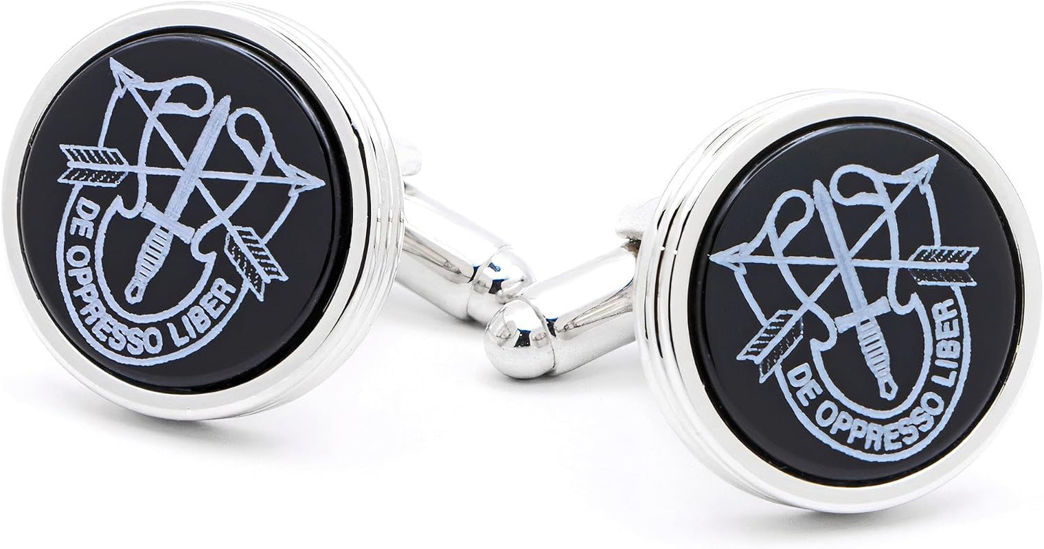 Cufflinks with Onyx Engraved with the Special Forces Green Beret Emblem. Made in the USA