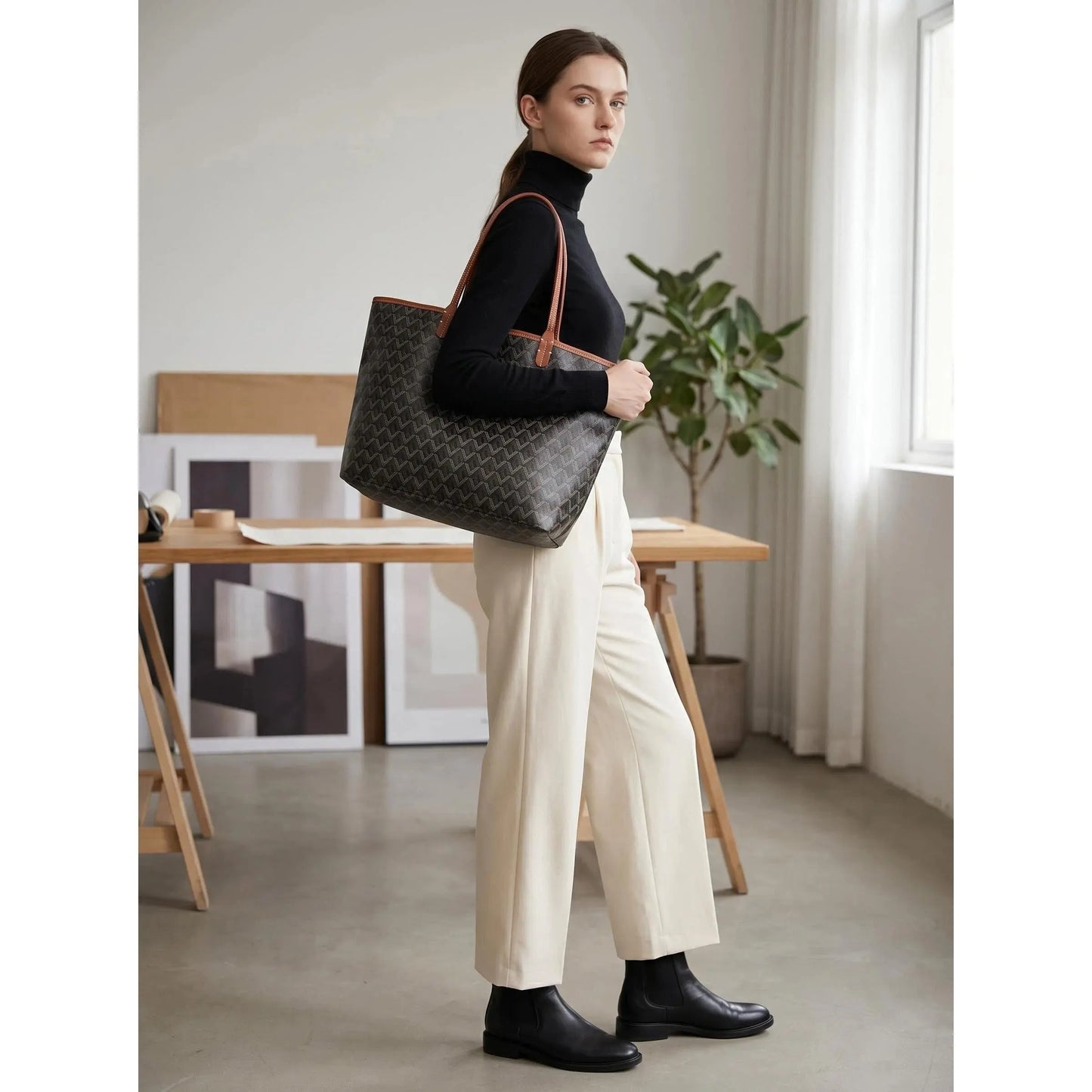 Tote Bag, Small Medium Large Sizes Women'S Fashion New Simple Tote Bag Set, Premium Little Bag One Shoulder Handbag Large Capacity Shoulder Shopping Bag PU Leather Tote Bag Mummy Tote Bag Double Sides Leather Mini, Casual Trendy Bag, Tote Bags