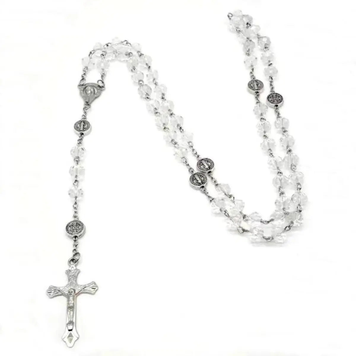 1 Pc Colorful Crystal Bead Cross Pendant Necklace - Catholic Crucifix Statement Piece for Men, Long Chain Costume Jewelry, Baptism & First Communion Back to School Gift, Necklaces