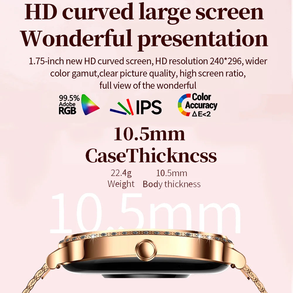 New Luxury Smart Watch Women 1.75" HD Display Heart Rate Sport Fitness IP68 Waterproof Bluetooth Call Smartwatch for Lady Gift