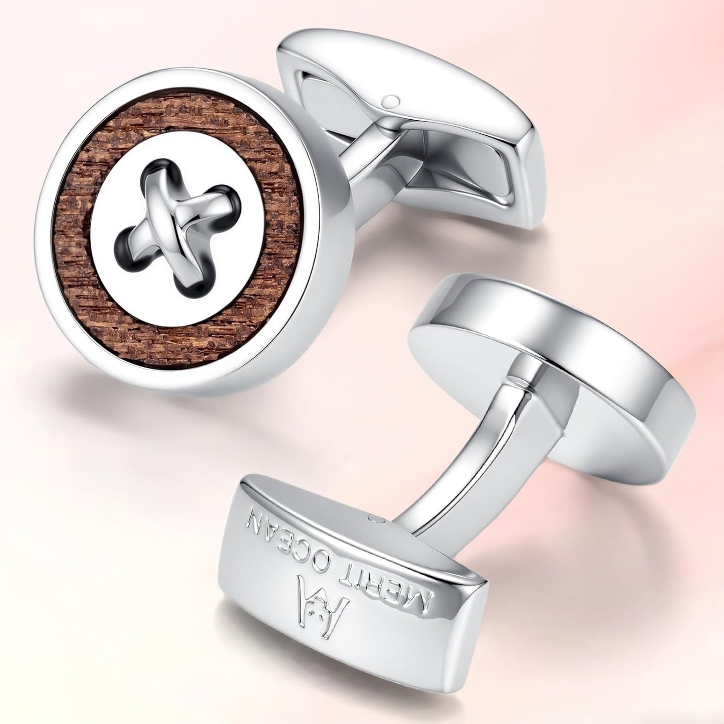 Cuff Links Mens Cufflinks Wood Inlay - Rectangular Brass Cuff Links with Gunmetal Finish, 3-Layer Electroplating, Unique Wood Grain Shirt Accessories for Business Wedding Tuxedo, Durable & Anti-Fade Jewelry Gift