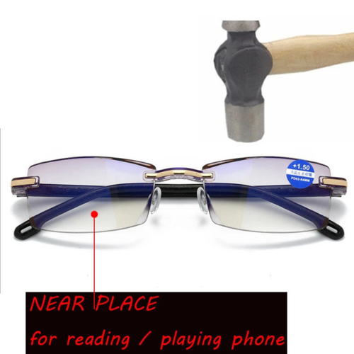 Rimless Reading Glasses Bifocal Far Near Anti Blue Light Magnification