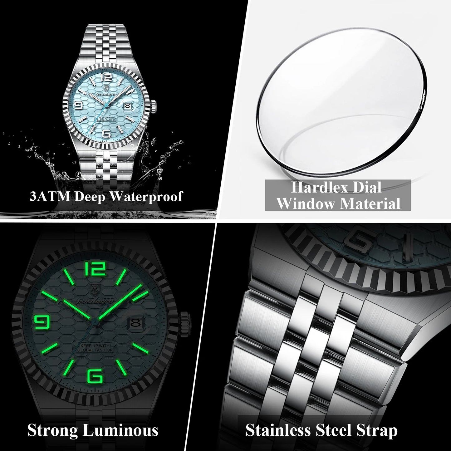 High Quality Original Men Clock Waterproof Luminous Date Luxury Man Watch Stainless Steel Quartz Men'S Watches Male+Box