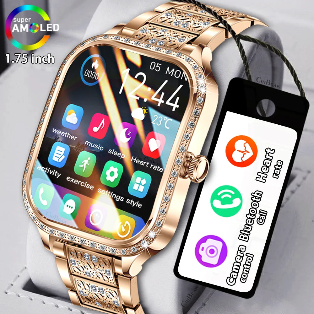 New Luxury Smart Watch Women 1.75" HD Display Heart Rate Sport Fitness IP68 Waterproof Bluetooth Call Smartwatch for Lady Gift
