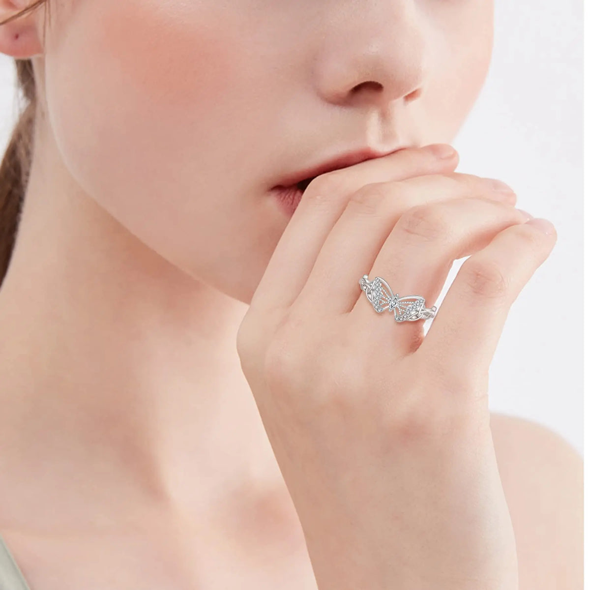 Women'S S925 Sterling Silver Butterfly Design CZ Ring - Celtic Knot Band, 5A Cubic Zirconia Accents, Ornate Silver-Toned Ring for Daily Wear, Classic Female Fashion Jewelry, Cz Rings