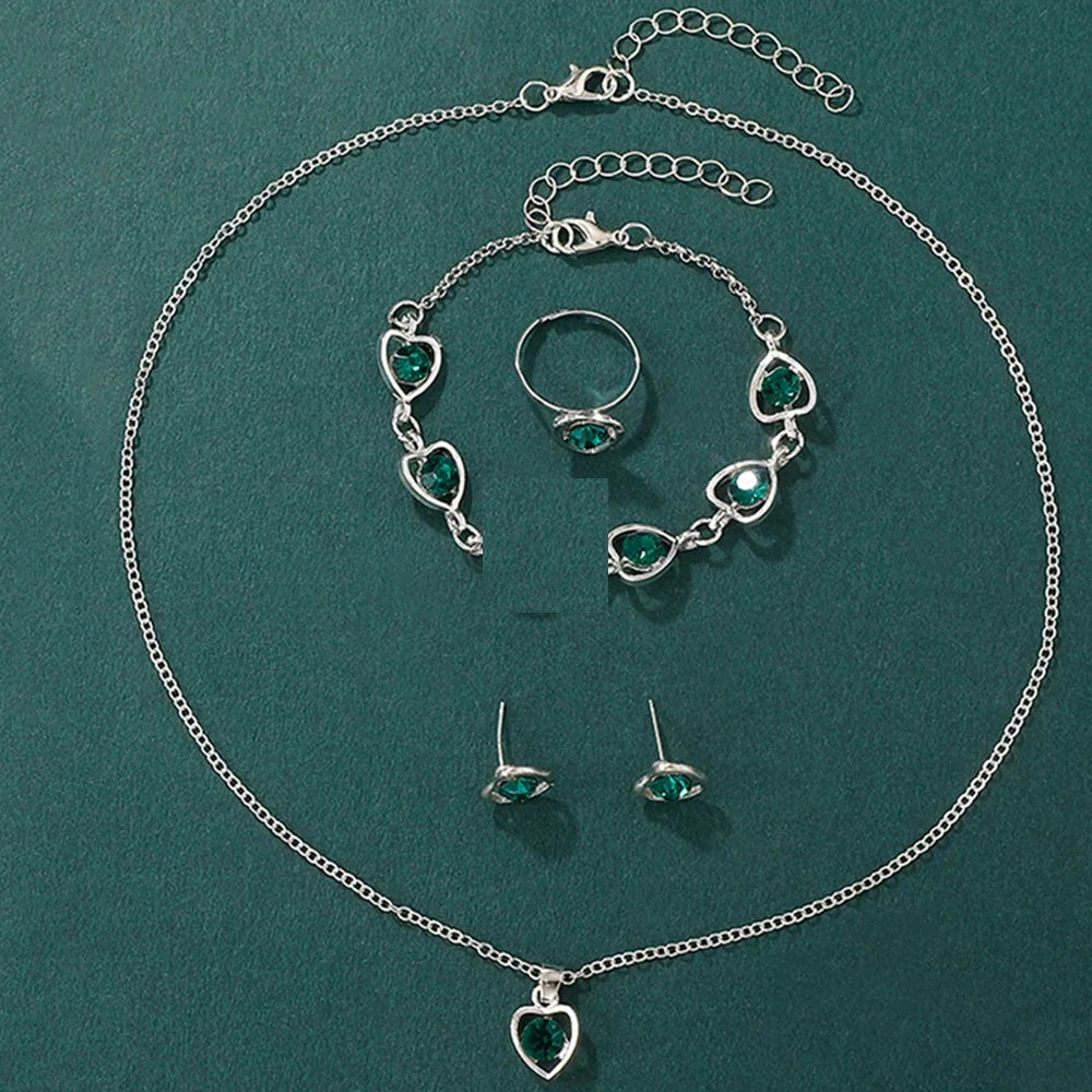 Women Fashion Watches Heart Rhinestone Ring Necklace Earring Jewelry Set Luxury Dress Quartz Wristwatch Simple Elegant Watch Gif