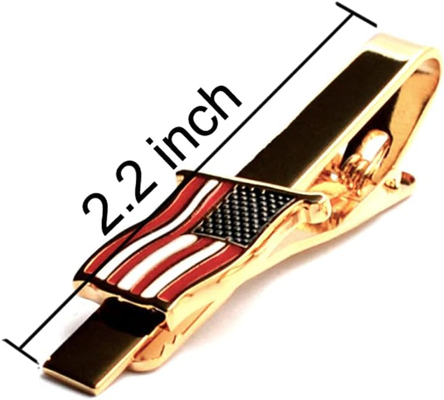 American Tie Clip for Men, Gold American Flag Necktie Bar Clips, Formal Tie Pins Stickpin Gift for USA Governor, Officer, Lawyer, Soldier, Patriot, Cops, Policemen (Waving Clip)