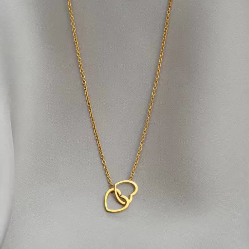 Elegant Double Heart Pendant Necklace – Minimalist Gold Chain Jewelry for Women, Perfect Gift for Women Golden Heart Necklace Love Heart Necklace