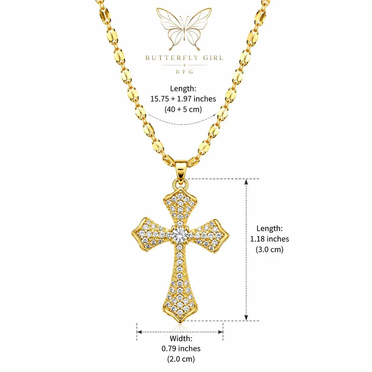 Women'S Sparkling Gold CZ Crystal Cross Pendant Necklace - Adjustable Unisex Talisman Jewelry, Fall Deal Fashion Accessory